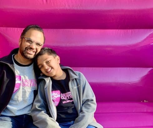 Dr. Kamal Abbi with son at breast cancer walk